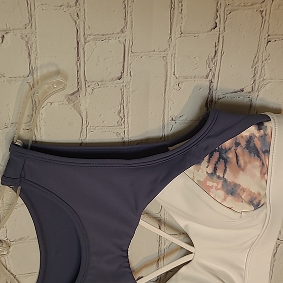 Citrine Glow Blue Floral White Sport Athleisure Bra Size XL - Picture 2 of 4